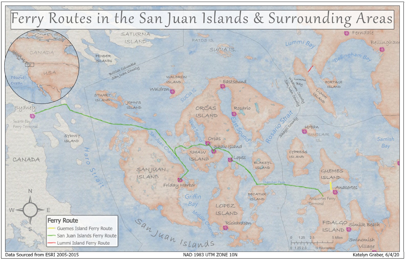 Graber Map 5-B San Juans Ferry Routes