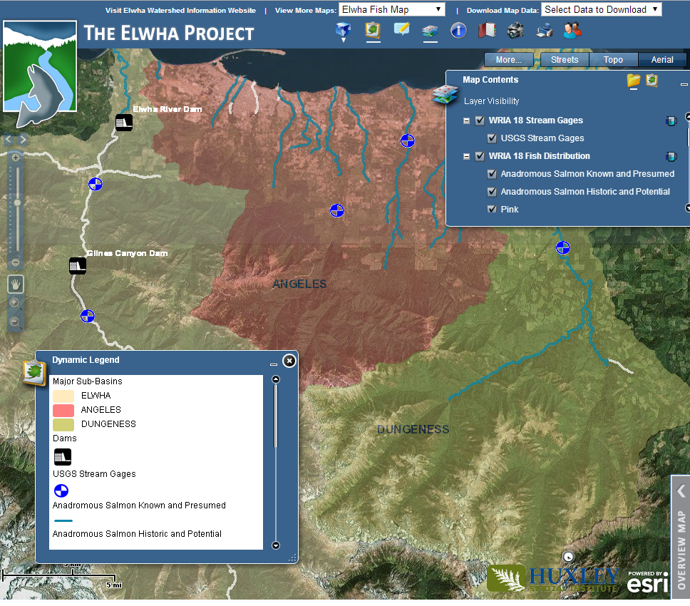 Map overview interface of the Elwha project