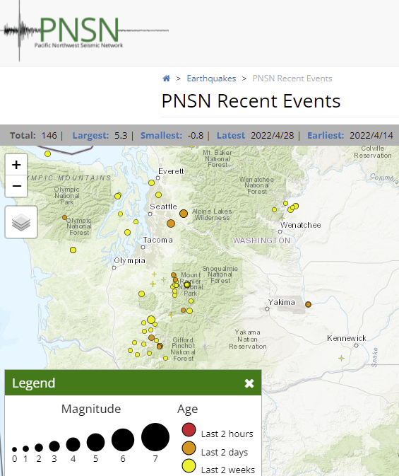 PNSN Earthquake Map