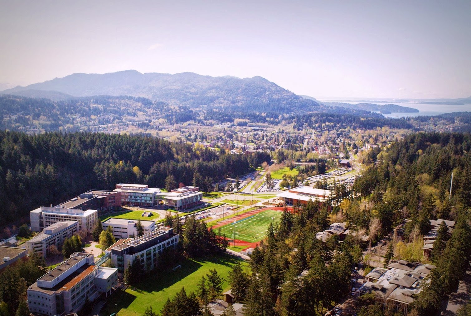 Aerial photo of Western's campus taken from above the arboretum