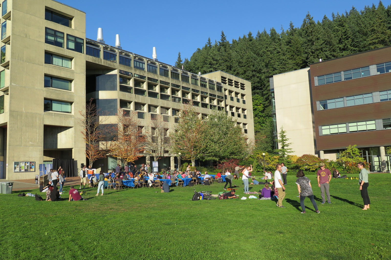 A group of people gathered on Communications Lawn
