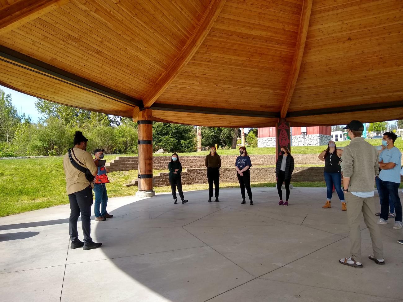 Students meet with the Swinomish Director of Environmental Protection. 