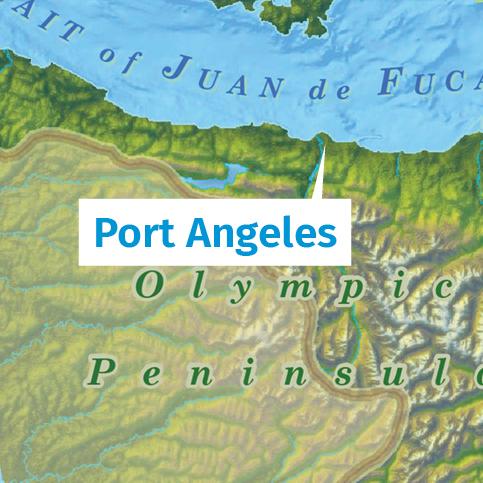 A detail of a map showing the location of Port Angeles