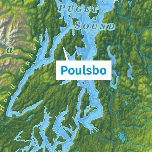 A detail of a map showing the location of Poulsbo